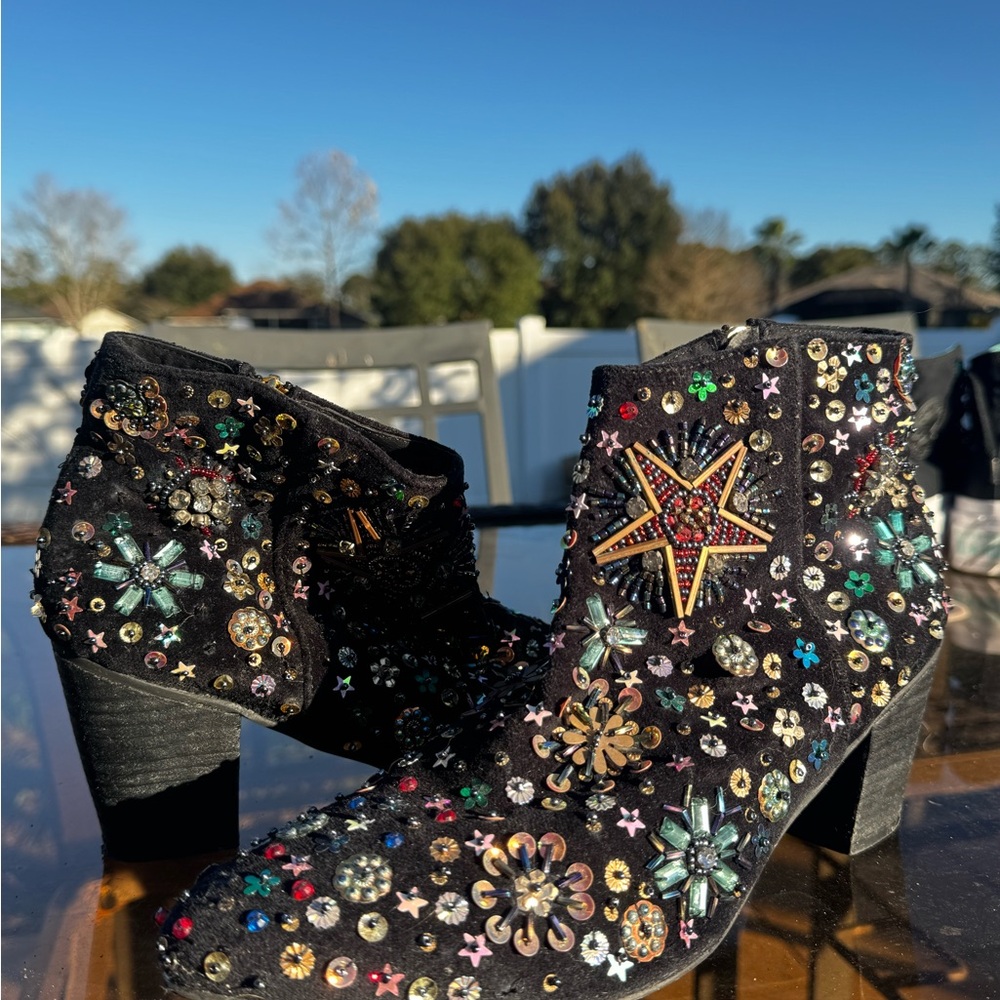 Embellished Black Ankle Boots - Picture 1 of 10